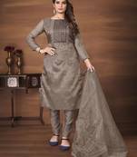 Brown Designer Thread, Sequance Embroidery Work Organza unstitched Long Length Kameez Pant party wear salwarsuit