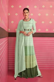Green Heavy Thread,Sequance Embroidery Work Georgette unstitched Long Length Kameez Plazzo party wear salwarsuit