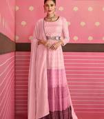 Pink Heavy Thread,Sequance Embroidery Work Georgette unstitched Long Length Kameez Plazzo party wear salwarsuit