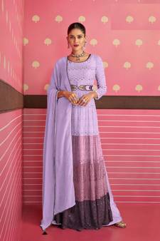 Voilet Heavy Thread,Sequance Embroidery Work Georgette unstitched Long Length Kameez Plazzo party wear salwarsuit