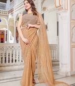 Golden Colour Netting Party Wear Saree