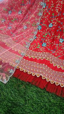 Trendmalls Womens Red Satin Embroidery Work Wedding, Party Wear Semi-stitched Latest Lehenga Choli With Dupatta 5