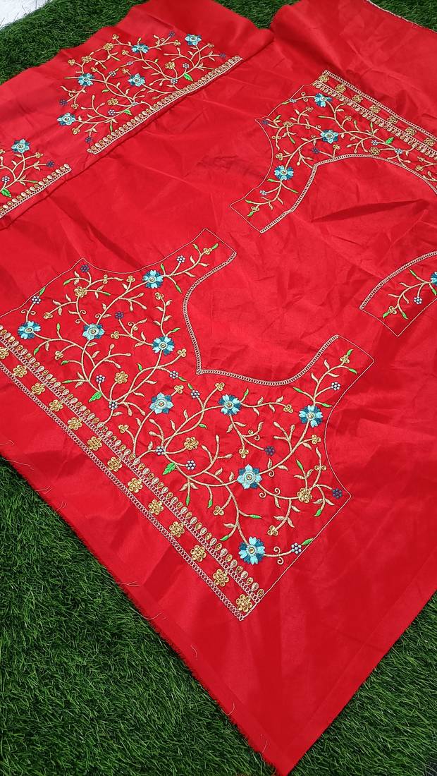 Trendmalls Womens Red Satin Embroidery Work Wedding, Party Wear Semi-stitched Latest Lehenga Choli With Dupatta