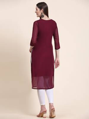 Ethnic motifs embroidered Round neck Three-quarter, regular sleeves Straight shape style Sequined 3