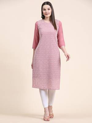 pink sequined georgette ethnic motif kurti 1