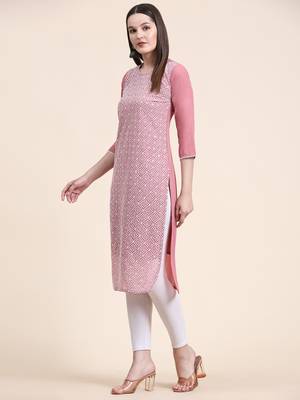 pink sequined georgette ethnic motif kurti 2