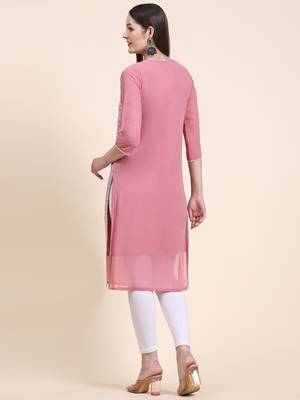 pink sequined georgette ethnic motif kurti 3