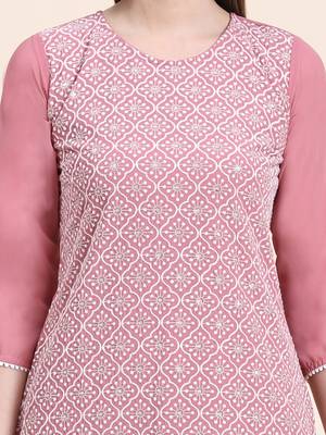 pink sequined georgette ethnic motif kurti 4