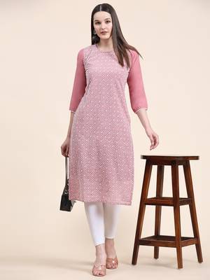 pink sequined georgette ethnic motif kurti 5