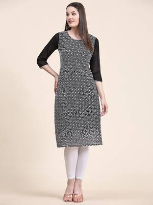 Ethnic motifs embroidered Round neck Three-quarter, regular sleeves Straight shape style Sequined 1