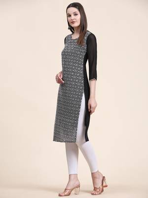 Ethnic motifs embroidered Round neck Three-quarter, regular sleeves Straight shape style Sequined 2