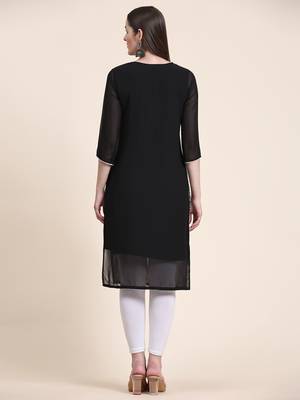 Ethnic motifs embroidered Round neck Three-quarter, regular sleeves Straight shape style Sequined 3