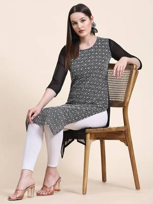 Ethnic motifs embroidered Round neck Three-quarter, regular sleeves Straight shape style Sequined 5
