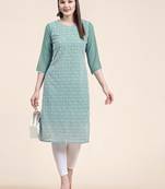 Ethnic motifs embroidered Round neck Three-quarter, regular sleeves Straight shape style Sequined