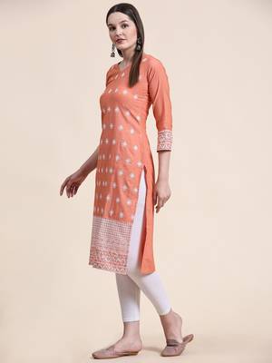 Ethnic motifs embroidered V-neck Three-quarter regular sleeves Straight shape style Thread work detail Calf length kurti 2