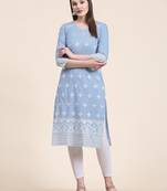 Ethnic motifs embroidered V-neck Three-quarter regular sleeves Straight shape style Thread work detail Calf length kurti