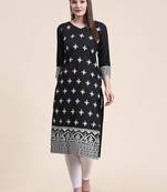 Ethnic motifs embroidered V-neck Three-quarter regular sleeves Straight shape style Thread work detail Calf length kurti