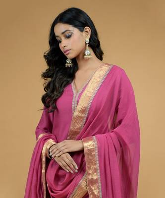 Raspberry Tilla Embroidered Chanderi Kurta Set 2