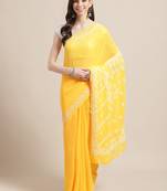 Handmade Yellow Georgette Lucknow Chikankari Indian Women Saree With Blouse