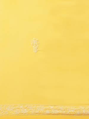 Handmade Yellow Georgette Lucknow Chikankari Indian Women Saree With Blouse 3