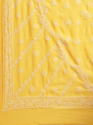 Handmade Yellow Georgette Lucknow Chikankari Indian Women Saree With Blouse 4