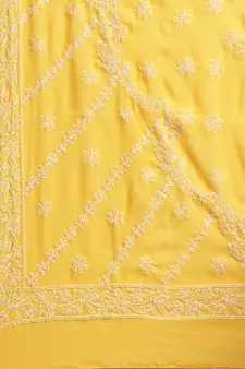 Handmade Yellow Georgette Lucknow Chikankari Indian Women Saree With Blouse