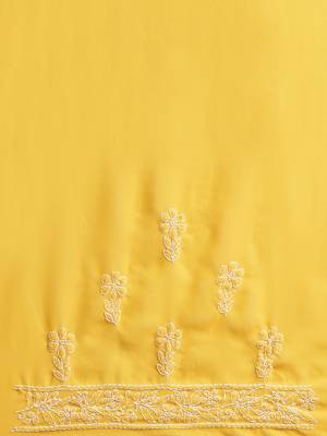 Handmade Yellow Georgette Lucknow Chikankari Indian Women Saree With Blouse 5