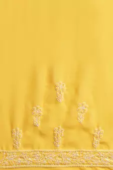 Handmade Yellow Georgette Lucknow Chikankari Indian Women Saree With Blouse