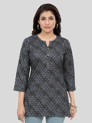 Grey printed rayon short-kurtis 1