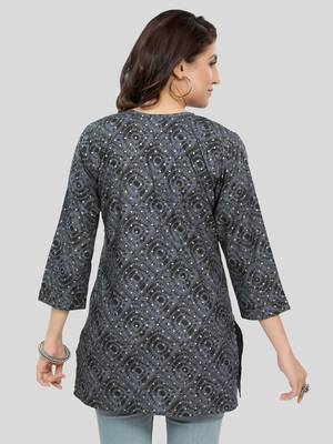 Grey printed rayon short-kurtis 2