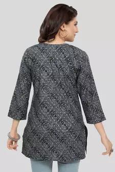 Grey printed rayon short-kurtis
