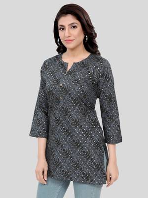 Grey printed rayon short-kurtis 3