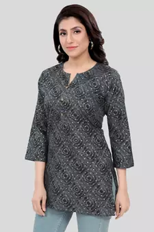 Grey printed rayon short-kurtis