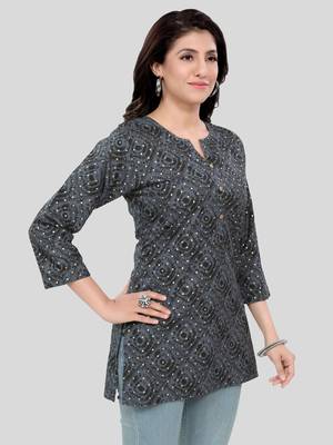 Grey printed rayon short-kurtis 4