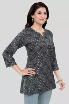 Grey printed rayon short-kurtis
