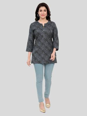 Grey printed rayon short-kurtis 5
