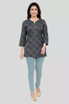 Grey printed rayon short-kurtis