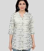 Cream printed rayon short-kurtis