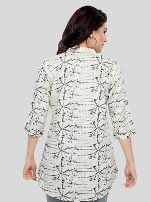 Cream printed rayon short-kurtis 2