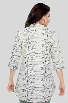 Cream printed rayon short-kurtis