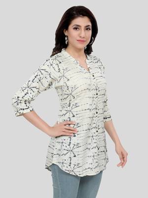 Cream printed rayon short-kurtis 4