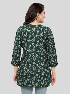 Green printed rayon short-kurtis 2