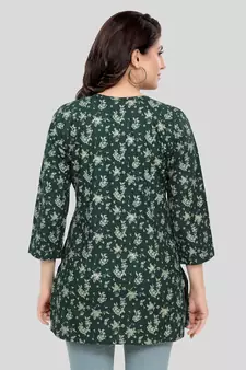 Green printed rayon short-kurtis