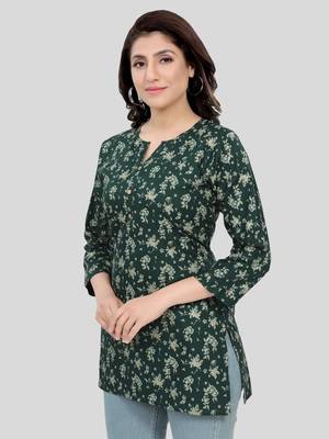 Green printed rayon short-kurtis 3