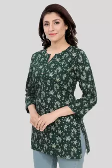 Green printed rayon short-kurtis