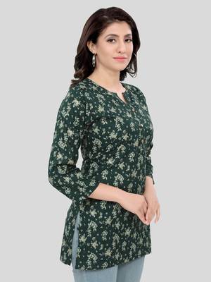 Green printed rayon short-kurtis 4
