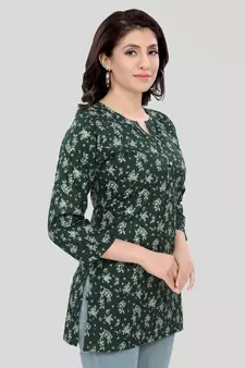 Green printed rayon short-kurtis