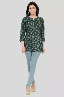 Green printed rayon short-kurtis