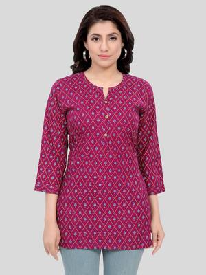 Burgundy printed rayon short-kurtis 2