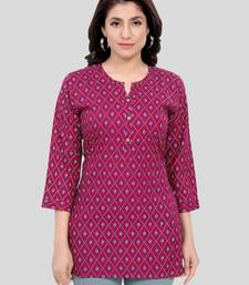 Burgundy printed rayon short-kurtis